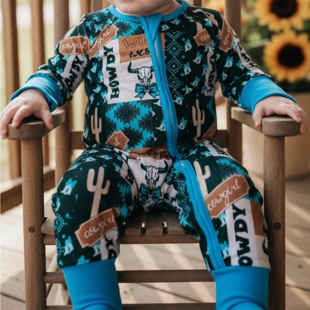 Cowboy Print Kids One Piece bamboo romper